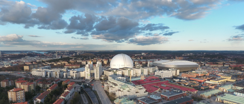 Utsiktsbild över Stockholm med Globen i mitten